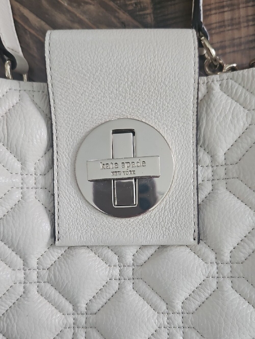 kate spade White Quilted Leather Tote with Turn-Lock Accent - Picture 2 of 5